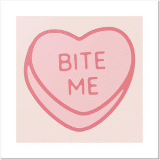 Pink Candy Conversation Heart Bite Me Posters and Art